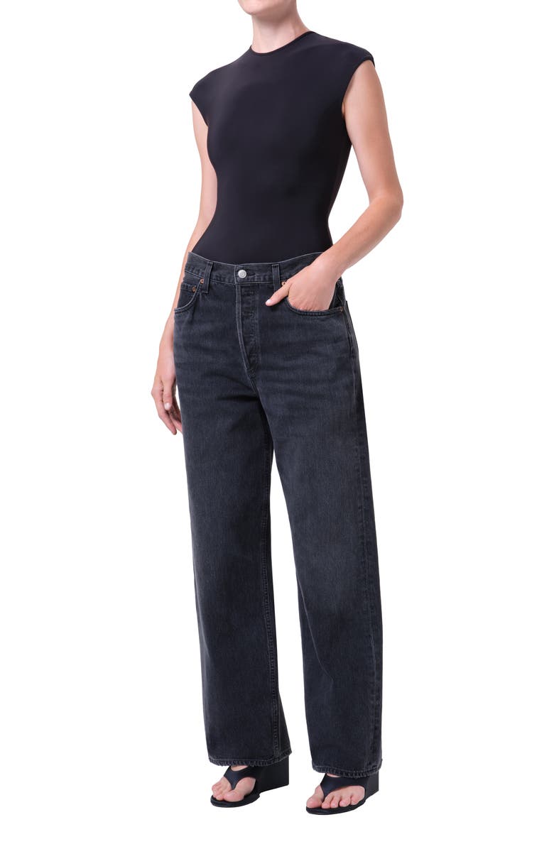 AGOLDE Agata Cap Sleeve Bodysuit, Alternate, color, Black