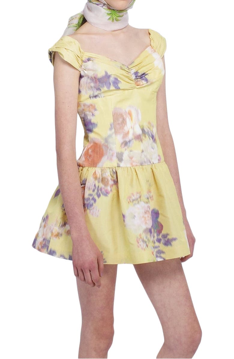 Anna Sui Cabbage Rose Taffeta Sweetheart  Dress, Alternate, color, Lemon Multi