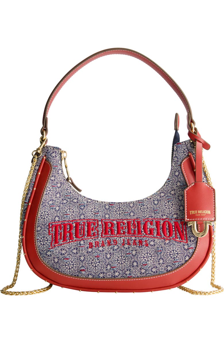 True Religion Logo Small Hobo Bag, Main, color, Red