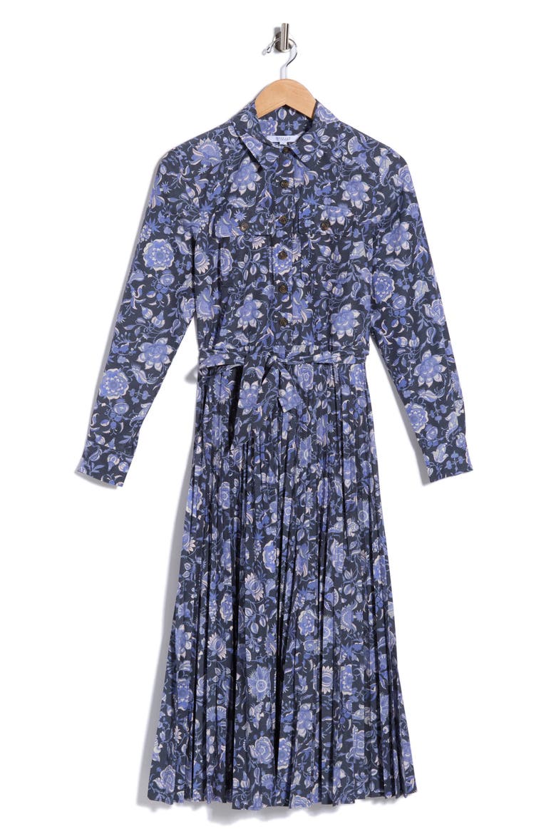 Kenza Pleated Long Sleeve Shirtdress, Alternate, color, BATIK NAVY FLORAL