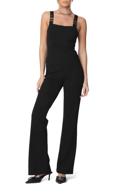 Shop Edikted Bianka Buckle Strap Flare Jumpsuit In Black