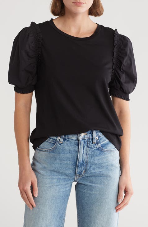 Woven Puff Sleeve T-Shirt