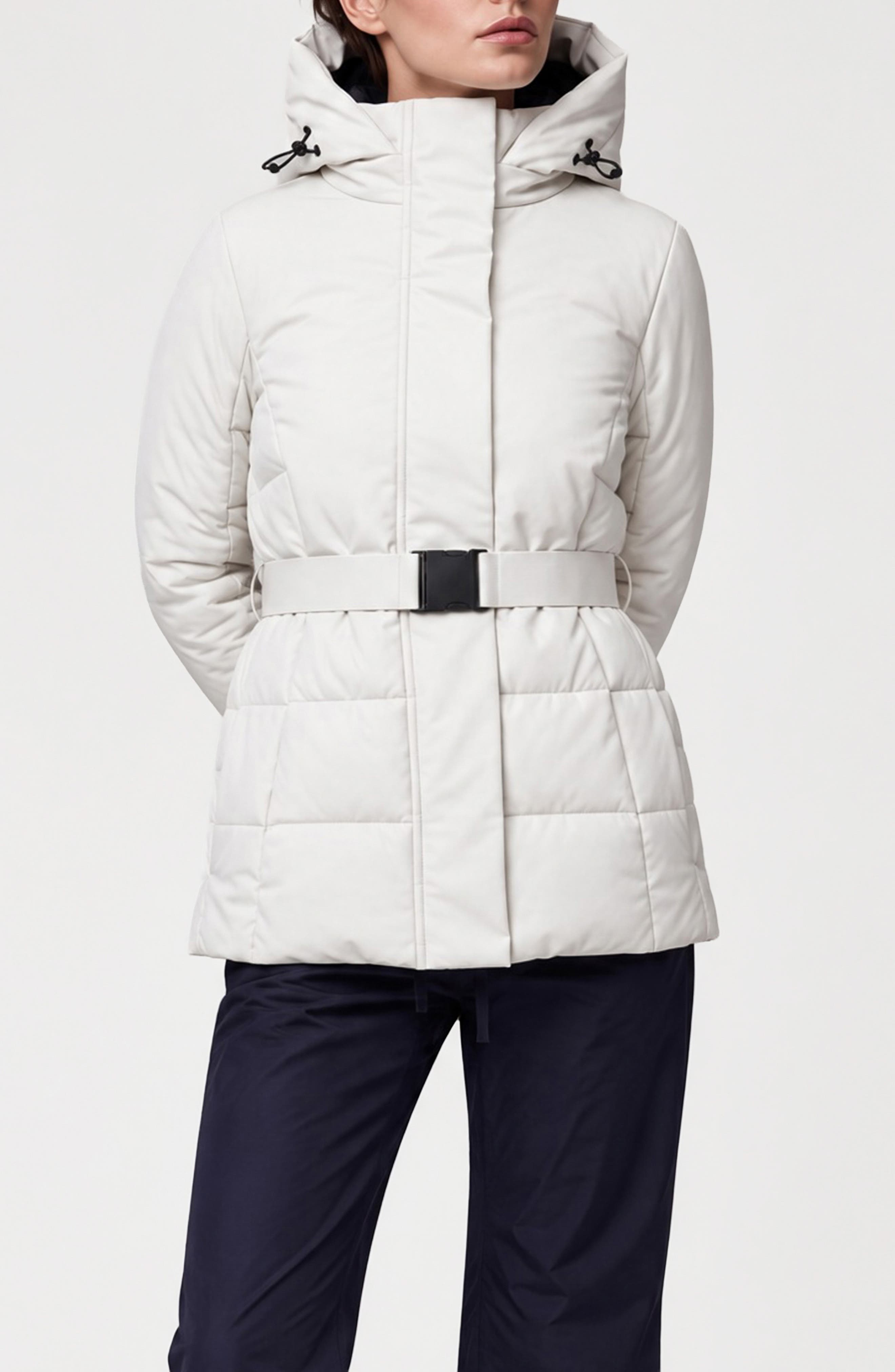 Noize Blanca Hooded Belted Puffer Coat In Cloud