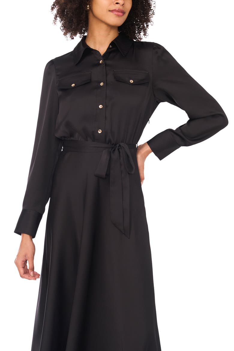Isabelle Long Sleeve Belted Shirtdress, Alternate, color, RICH BLACK