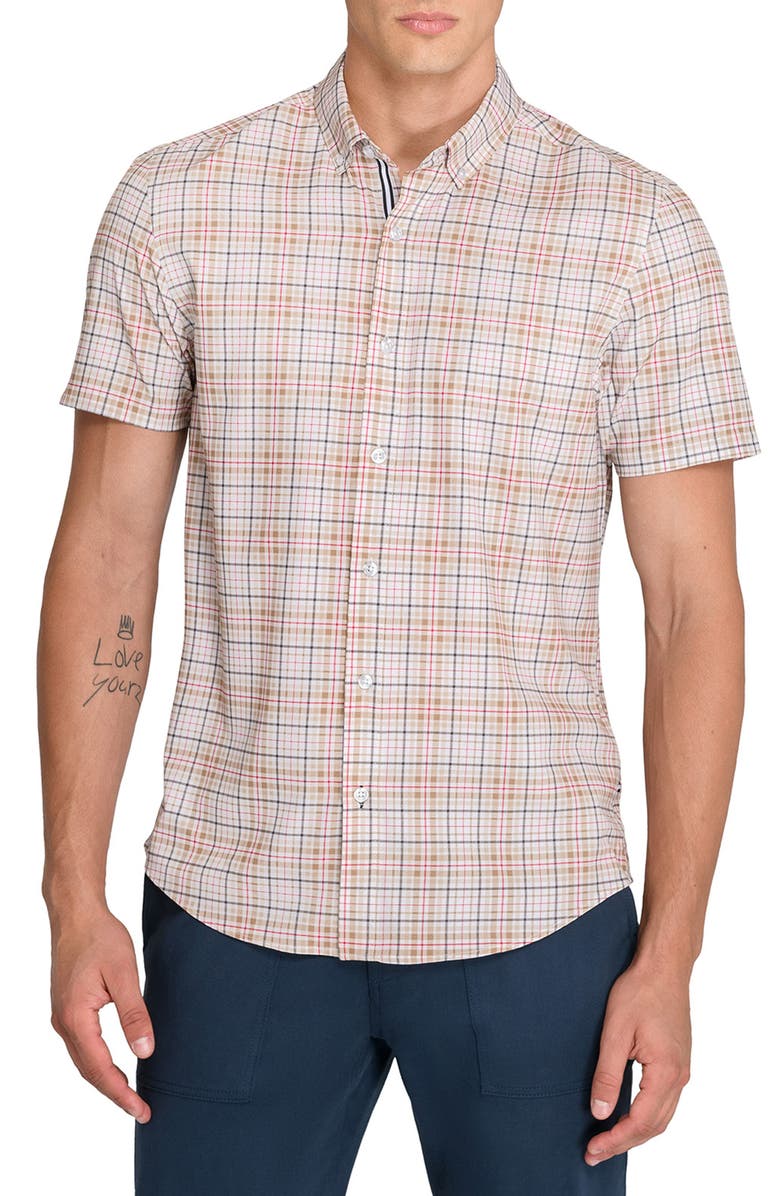 Brooklyn Brigade Plaid Woven Short Sleeve Basic, Main, color, Tan