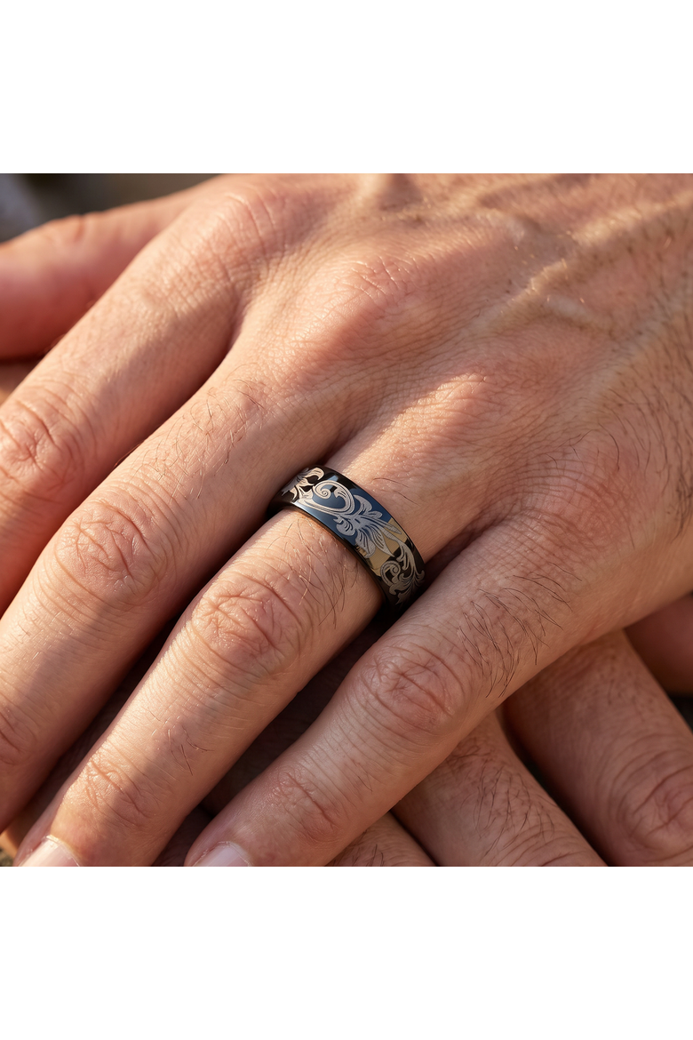 Men's Black Barrel Script Titainum Ring 7MM Comfort Fit Wedding Band, Alternate, color, Titanium