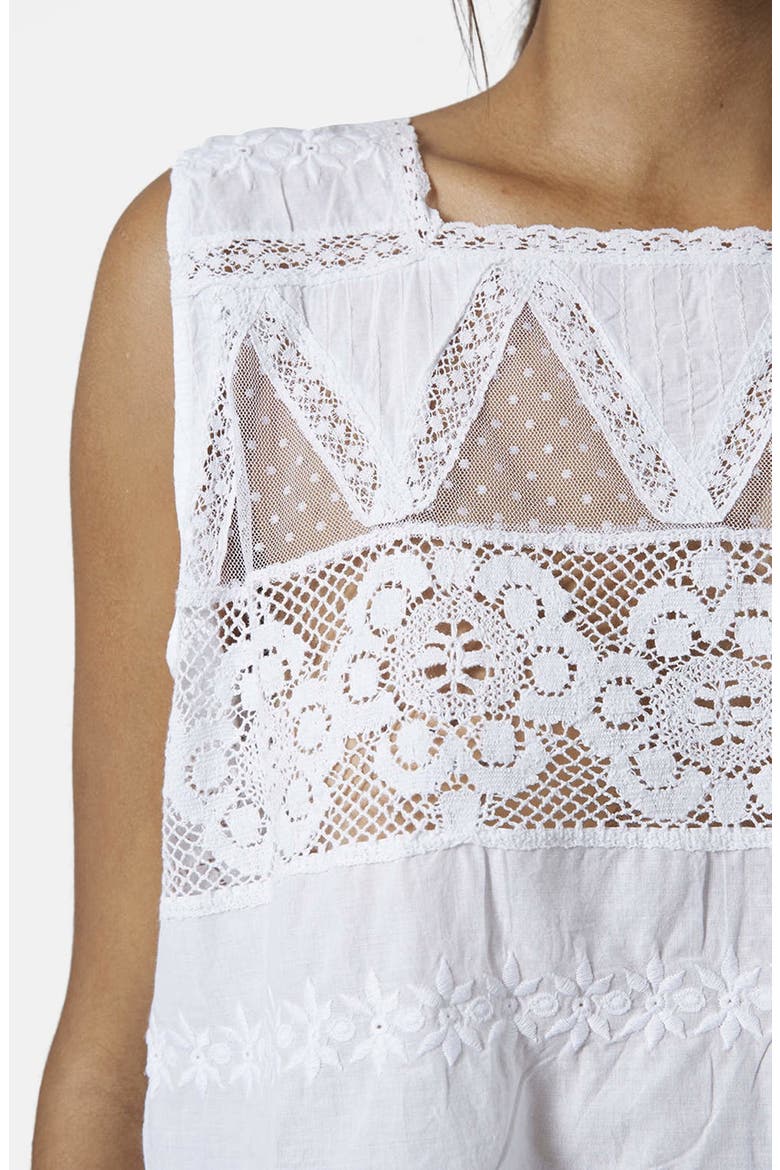 Sleeveless Cotton Embroidered Blouse, Alternate, color, WHITE