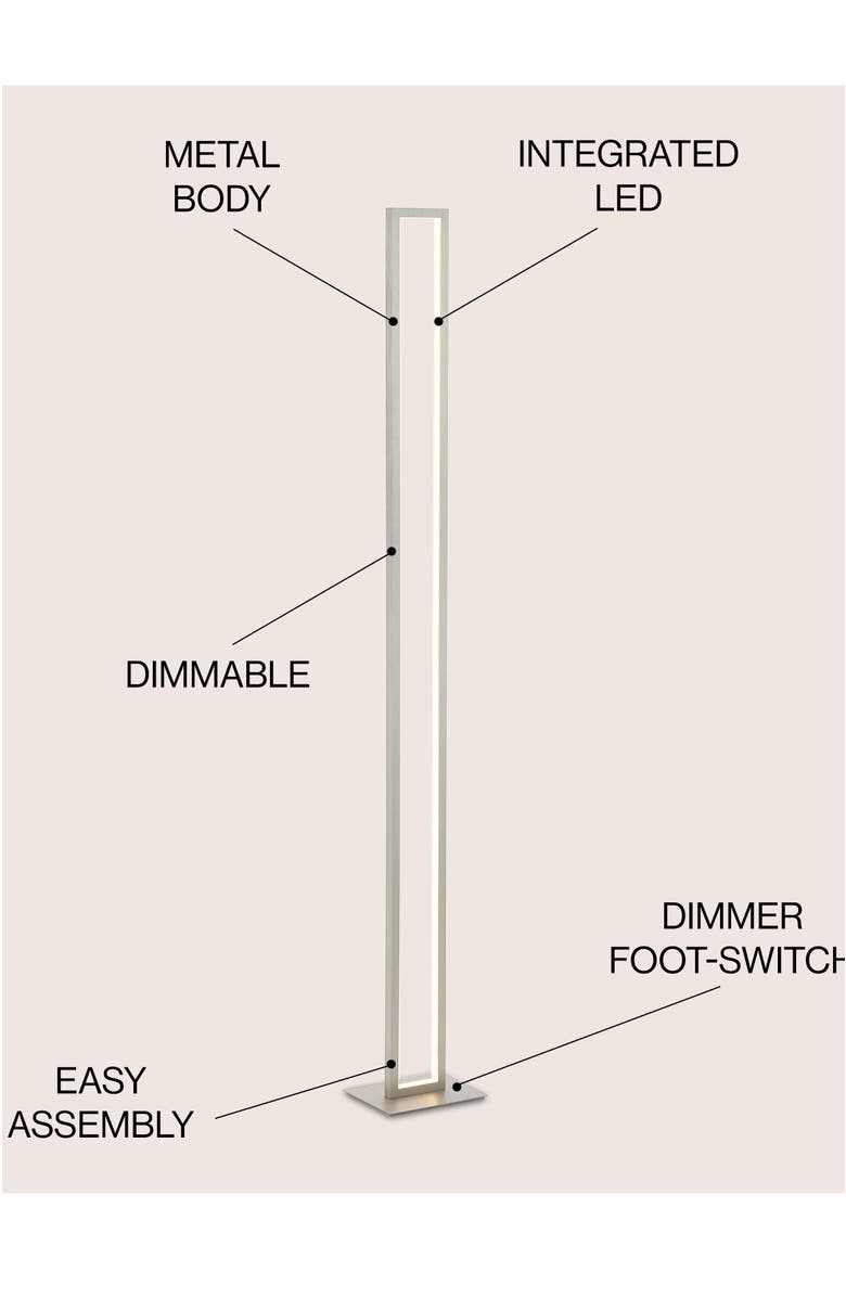 JONATHAN Y Johan 59.5" Modern Minimalist Aluminum Integrated Tower LED Floor Lamp, Nickel, Alternate, color, Nickel