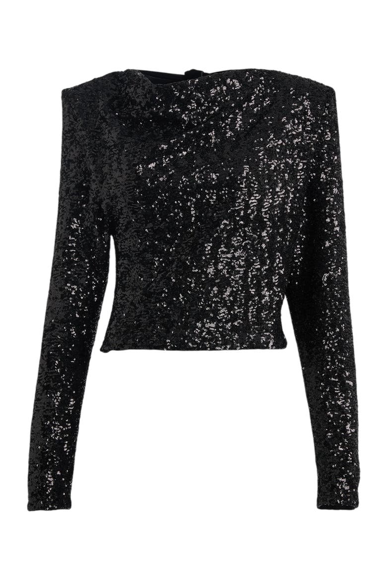 Sequinned Top with Bow, Alternate, color, Black