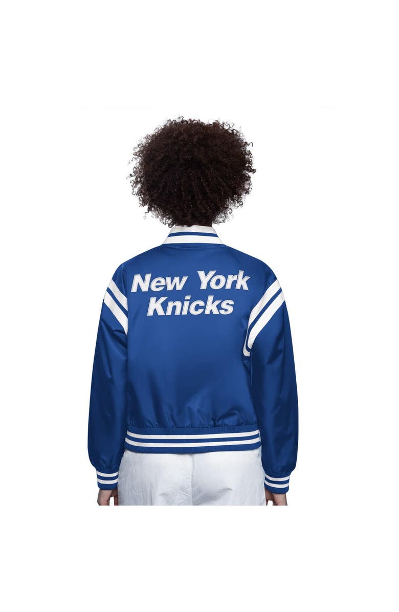 STARTER Women's Starter Blue/White New York Knicks Full Count Satin Full-Snap Varsity Jacket, Alternate, color, Blue