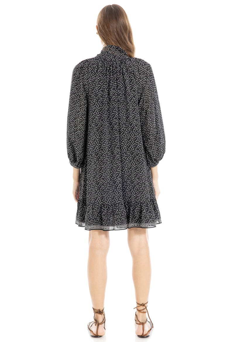 Tie Neck Balloon Sleeve Trapeze Dress, Alternate, color, BLACK/ IVORY RANDOM DOT