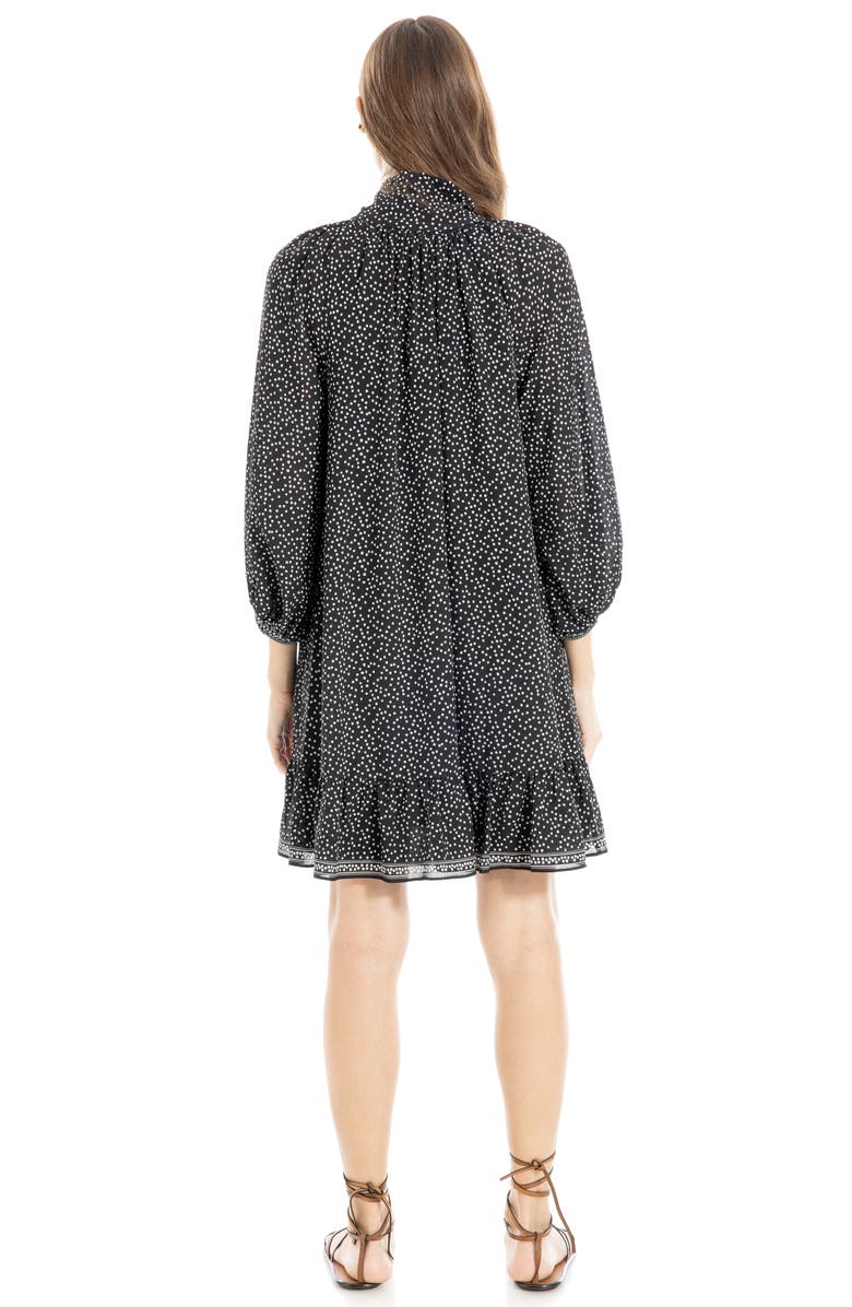 MAX STUDIO Tie Neck Balloon Sleeve Trapeze Dress, Alternate, color, Black/ Ivory Random Dot