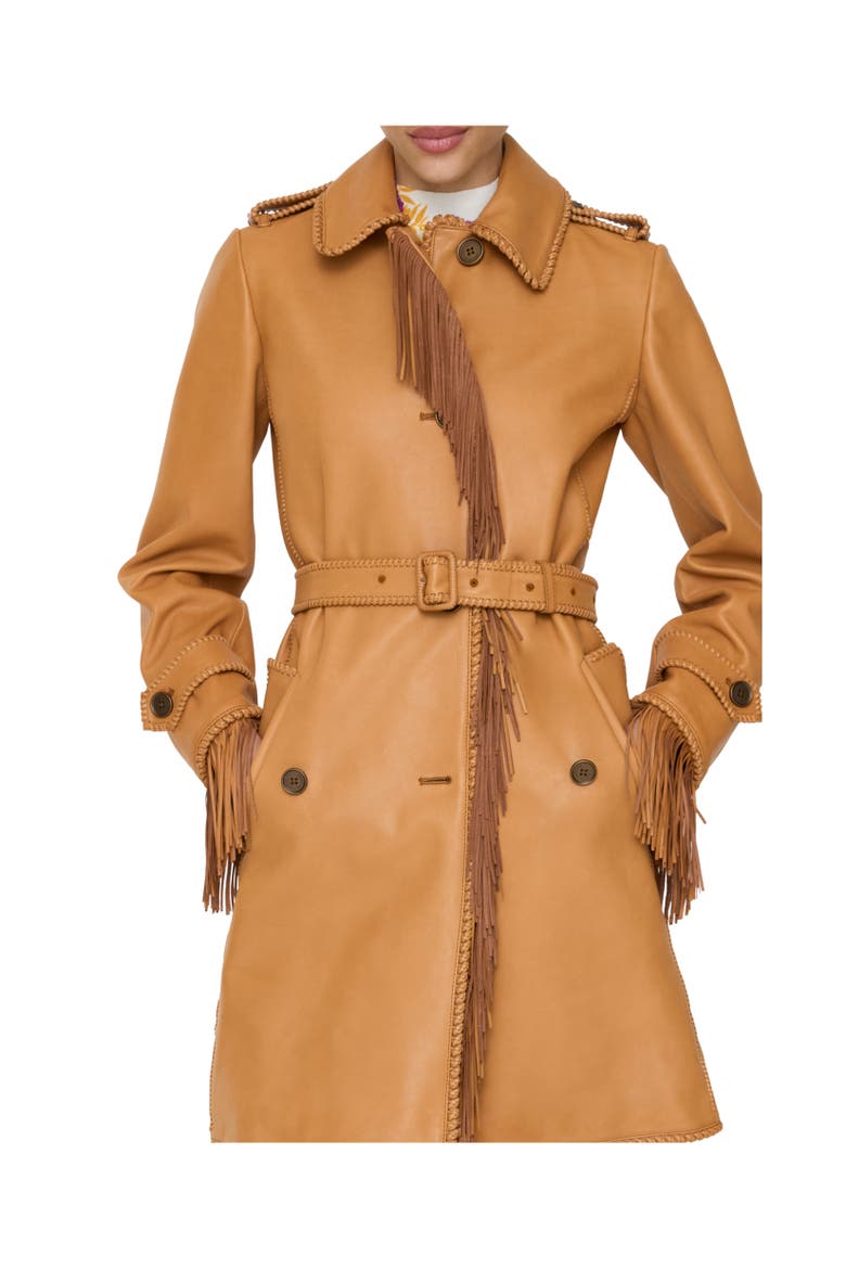 Short Fringed Leather Car Coat, Alternate, color, Sand brown