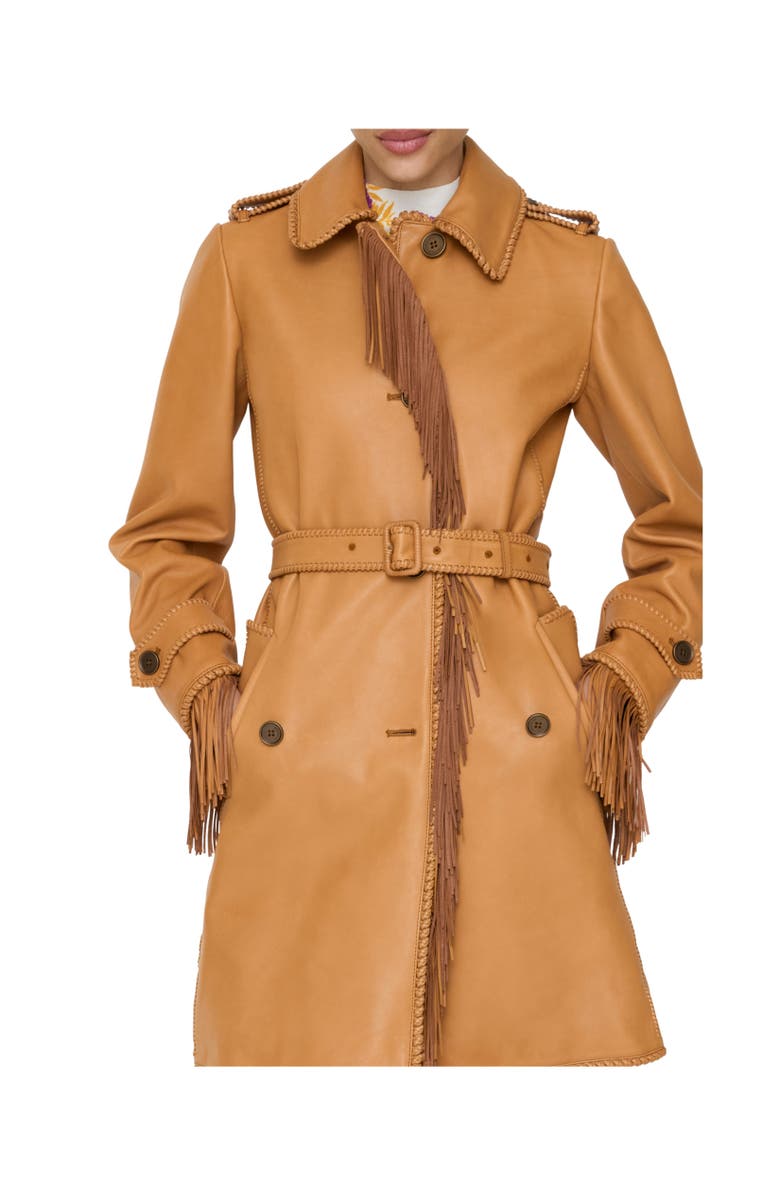 Burberry Short Fringed Leather Car Coat, Alternate, color, Sand Brown
