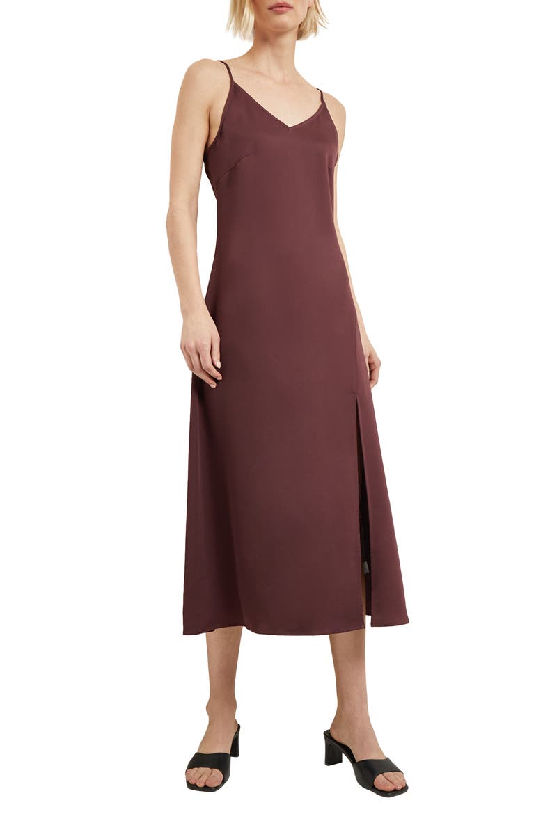 Crêpe de Chine Midi Slipdress, Main, color, MAHOGANY