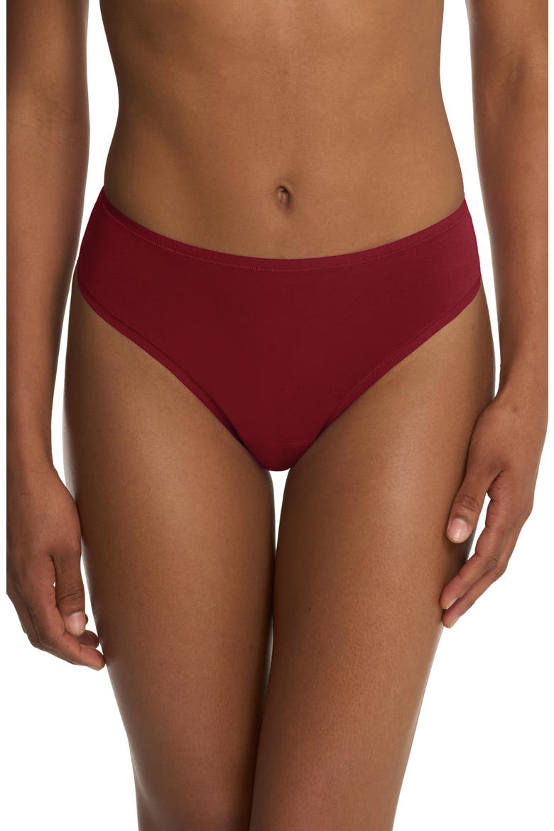 Bliss Bare Cotton Thong, Main, color, DK RED