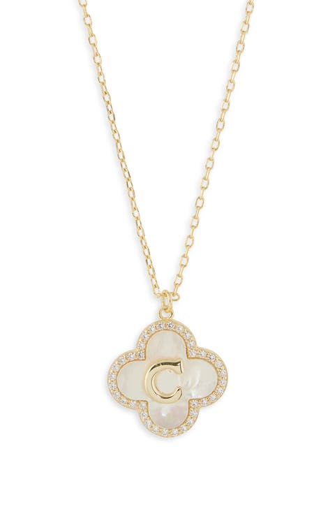 Clover Mother-of-Pearl Initial Pendant Necklace