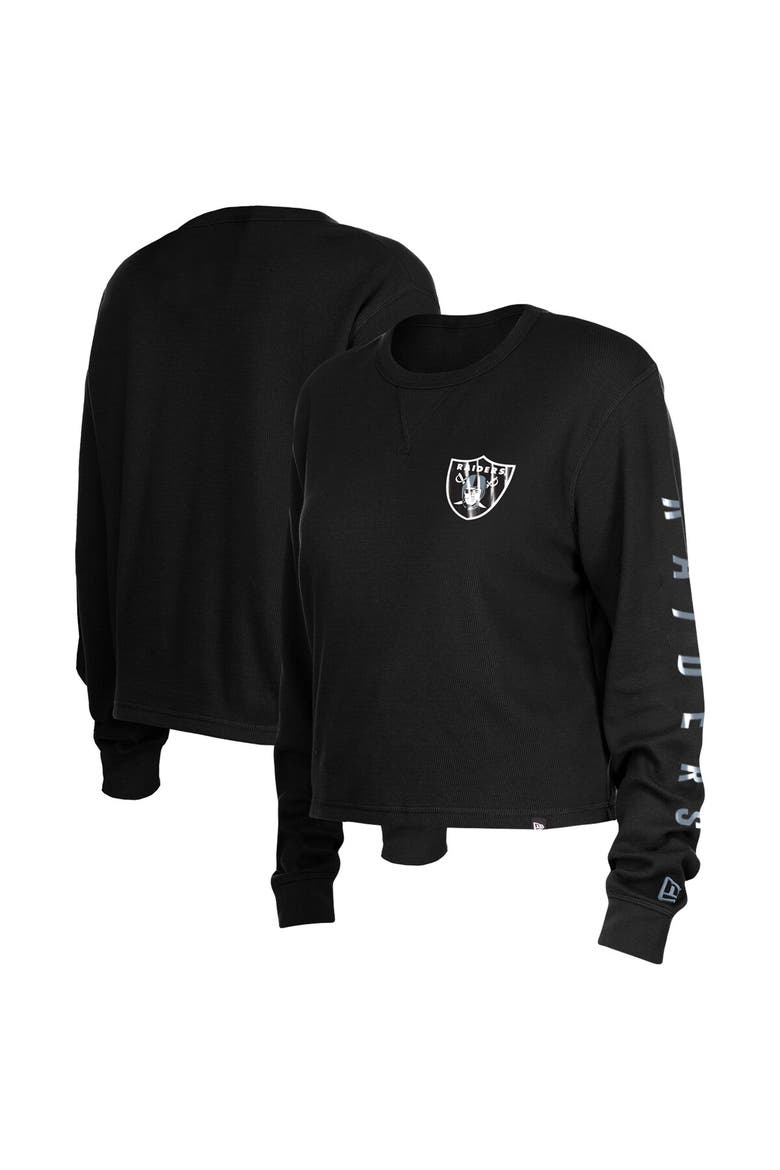 Women's New Era  Black Las Vegas Raiders Sport Night Thermal Long Sleeve Cropped T-Shirt, Main, color, Black