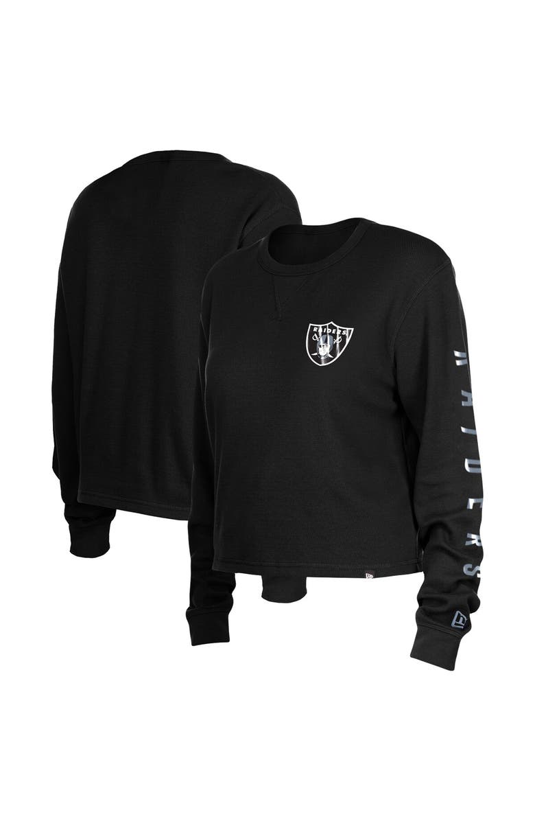 New Era Women's New Era  Black Las Vegas Raiders Sport Night Thermal Long Sleeve Cropped T-Shirt, Main, color, Black