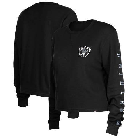 Women's New Era  Black Las Vegas Raiders Sport Night Thermal Long Sleeve Cropped T-Shirt