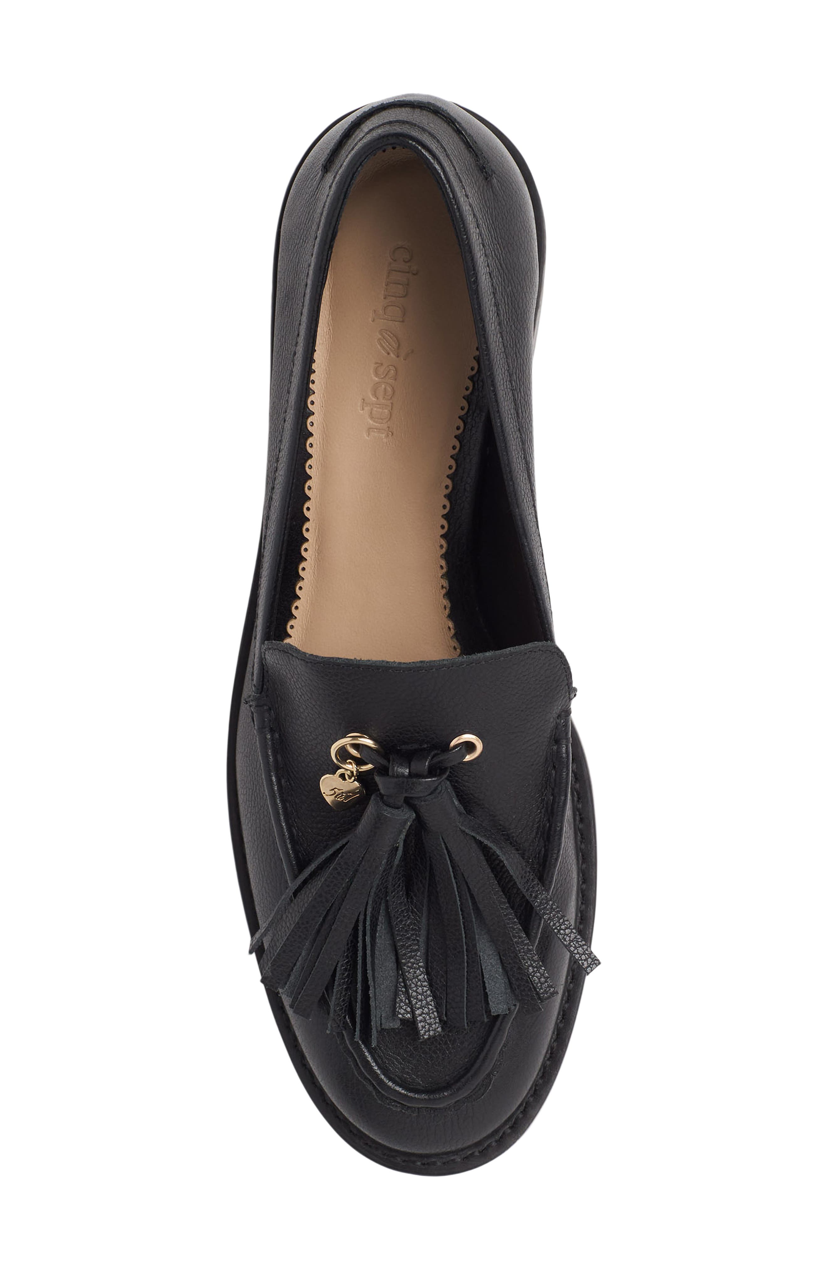Cinq à Sept Remi Tassel Leather Loafer, Alternate, color, Black