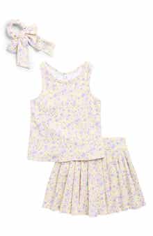 YOGALICIOUS Kids' Floral Tank, Pleated Skort & Bow Scrunchie Set