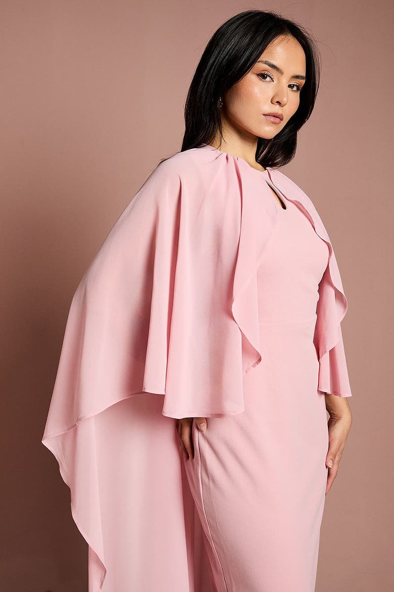 Petite Round Neck Cape Maxi Dress, Alternate, color, Blush