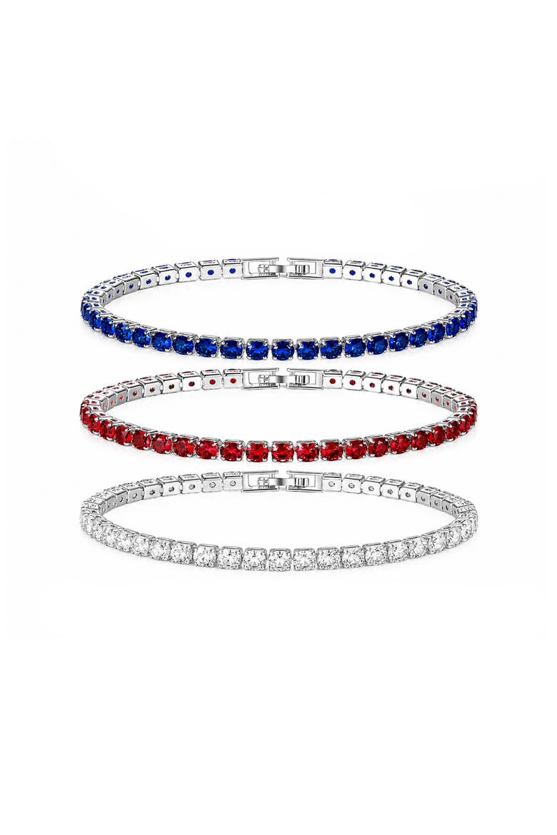 Set Of 3 Tennis Bracelets, Main, color, Silver