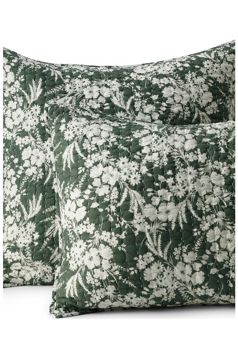 Seed Stitch Quilted Pillow Sham, Main, color, Fresh Evergreen Floral