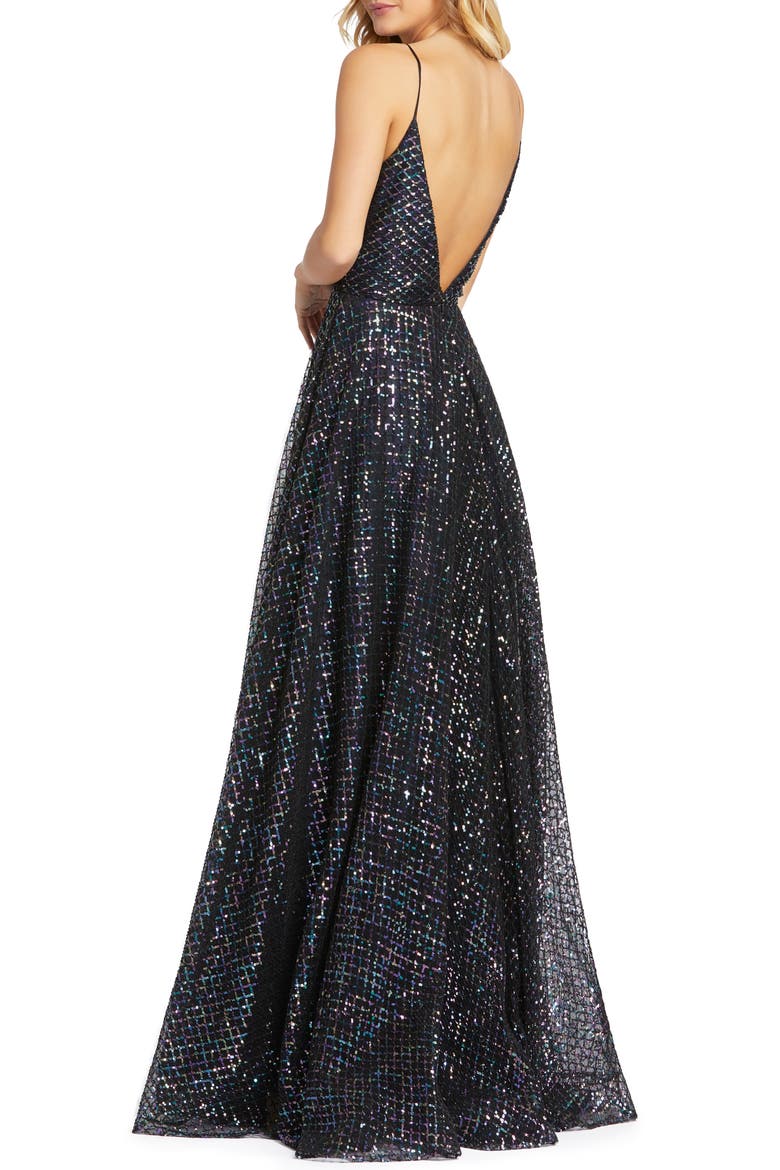 Multicolor Lattice Sequin Gown, Alternate, color, BLACK IRRIDSCENT