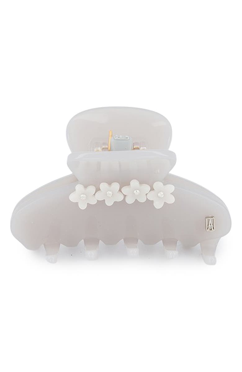 Alexandre de Paris Crystal Flower Claw Clip, Main, color, Grey