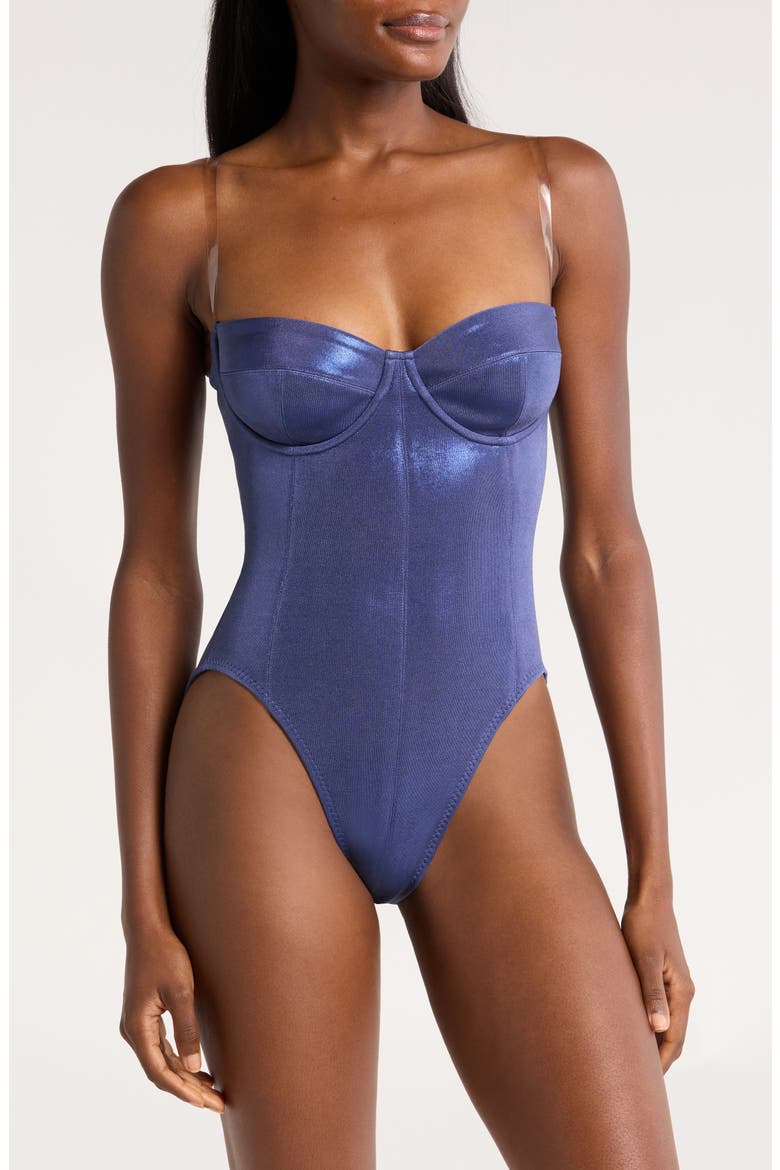 Corset One-Piece Swimsuit, Main, color, MILITARY BLUE