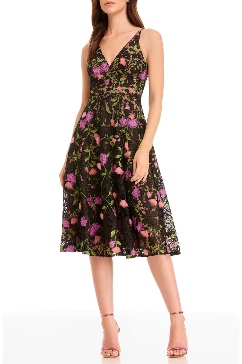 Elisa Floral Fit & Flare Cocktail Dress, Main, color, BLACK MULTI