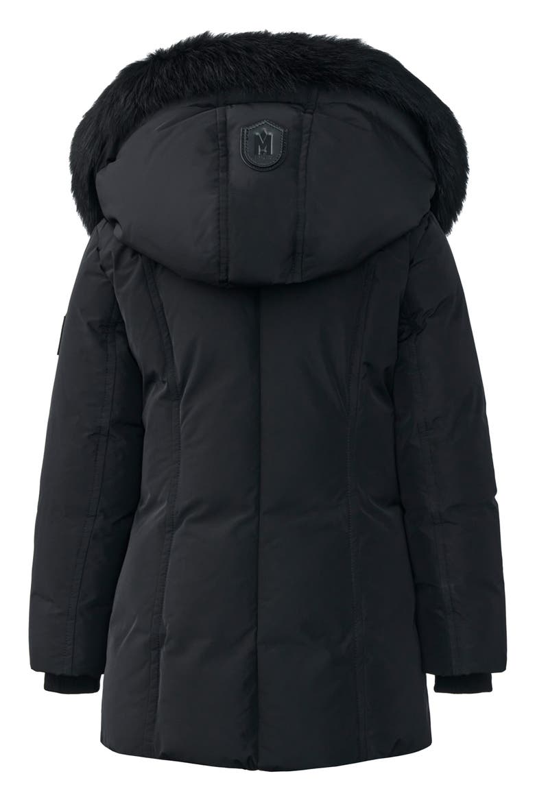 Kids' Leelee Genuine Shearling Trim Hooded Down Puffer Coat, Alternate, color, BLACK