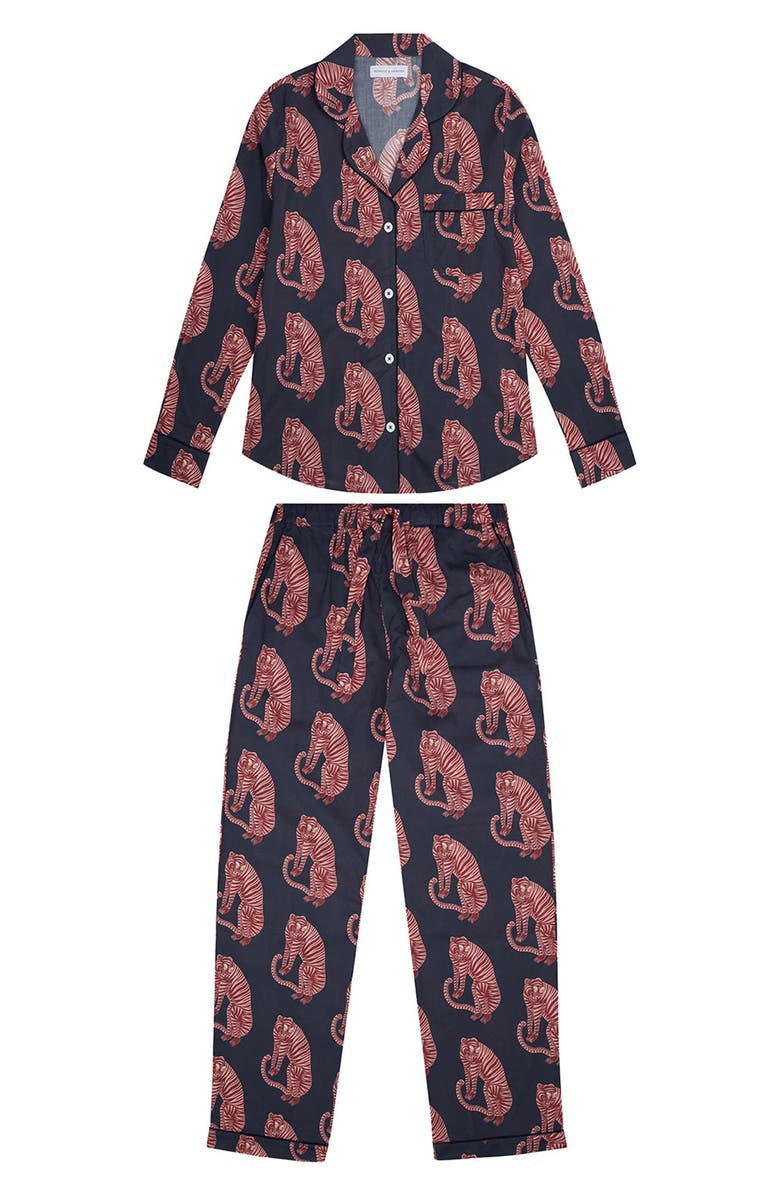 Desmond & Dempsey Long Sleeve Cotton Pajamas, Alternate, color, Tiger Navy/ Pink