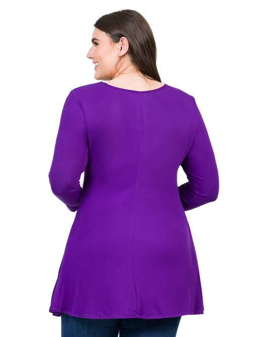 24seven Comfort Apparel Three Quarter Sleeve V-neck Tunic Top In Purple