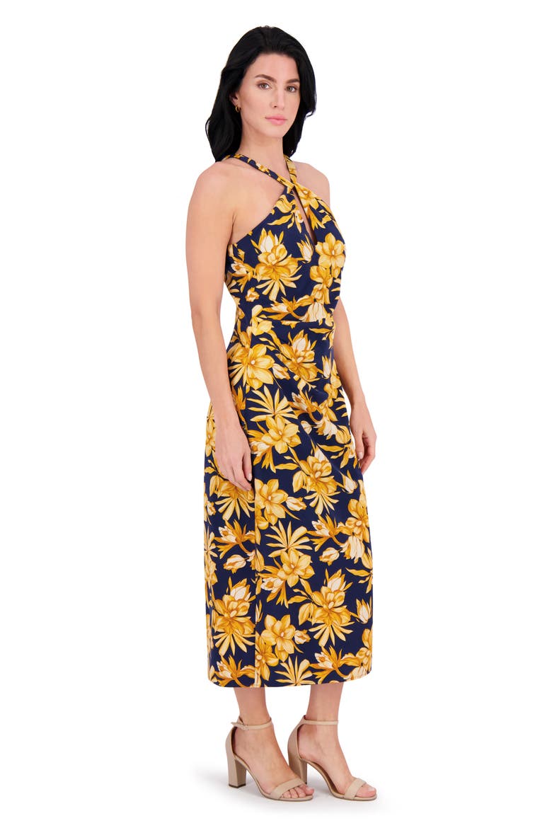 Keyhole Midi Halter Dress, Alternate, color, NAVY MULTI