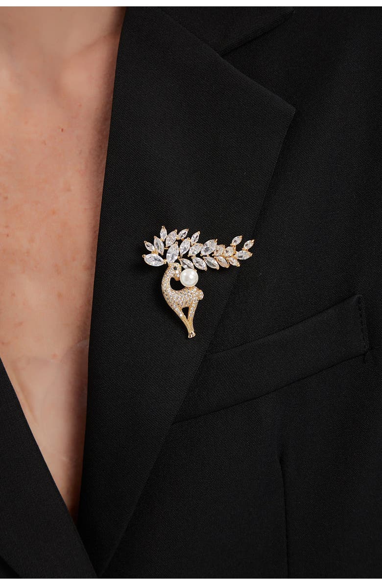 Classicharms Pavé and Shell Pearl Reindeer Multi Way Brooch Pendant, Alternate, color,