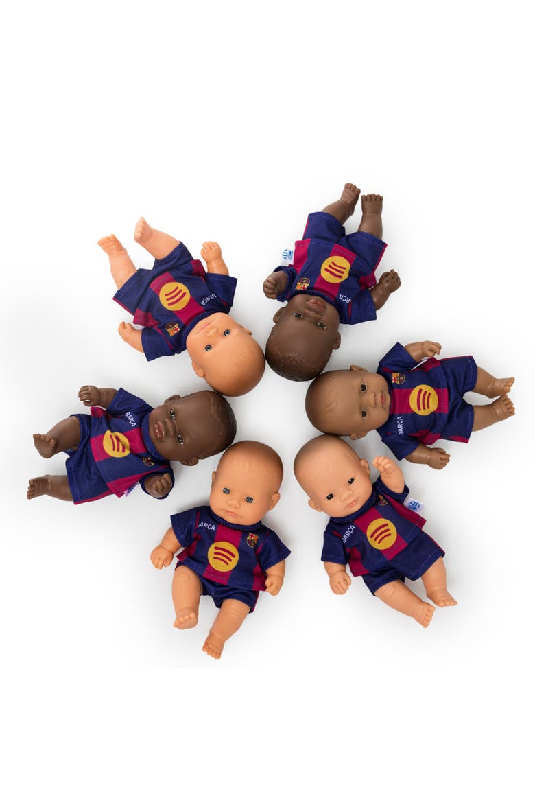 8 1/4 inch Baby Boy Doll with Barcelona Soccer Jersey, Alternate, color, Dark Skin