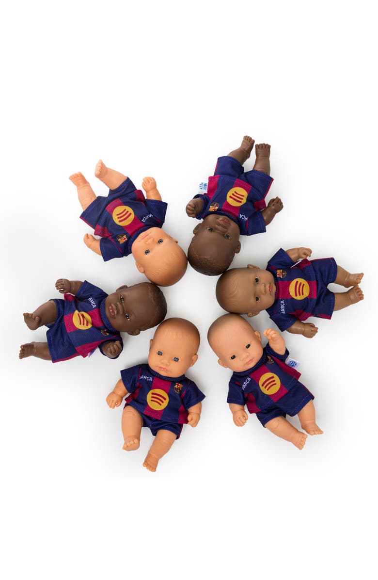 Miniland 8 1/4 inch Baby Girl Doll with Barcelona Soccer Jersey, Alternate, color, Dark Skin