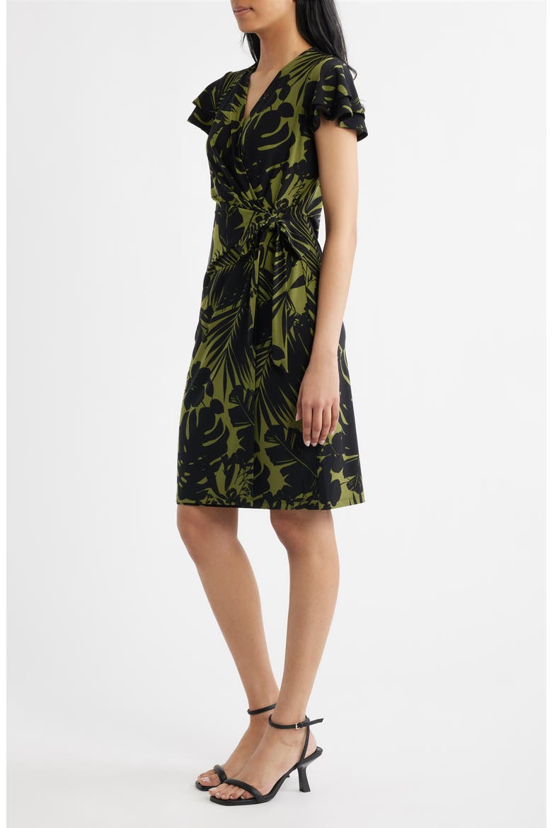 Flutter Sleeve Faux Wrap Dress, Alternate, color, BAY LEAF / ANNE BLACK