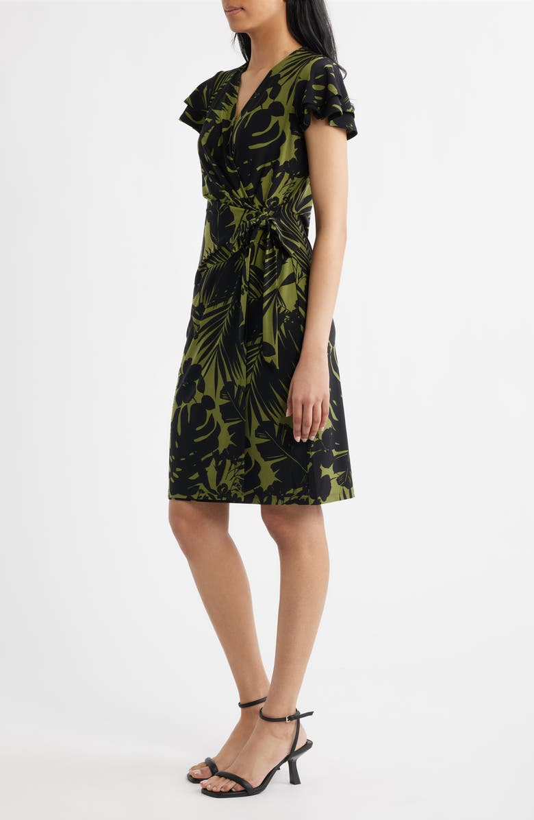 Anne Klein Flutter Sleeve Faux Wrap Dress, Alternate, color, Bay Leaf / Anne Black