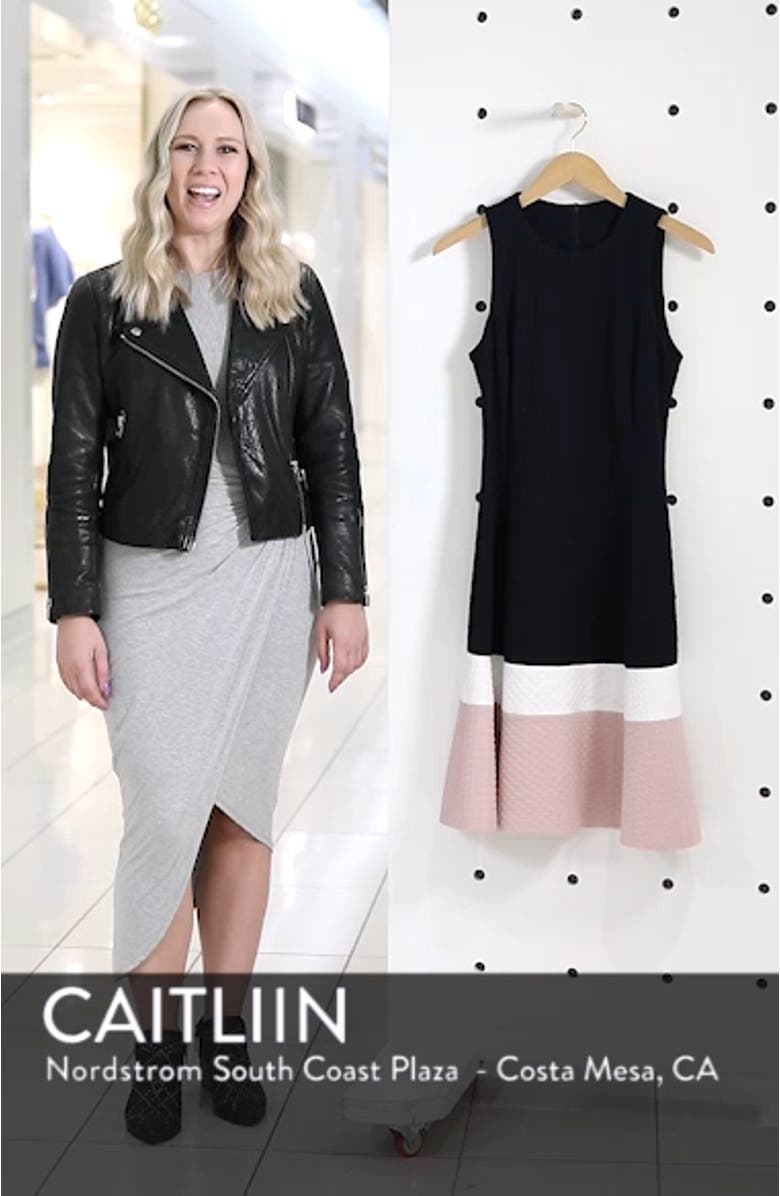 Colorblock Texture Knit Fit & Flare Dress, sales video thumbnail
