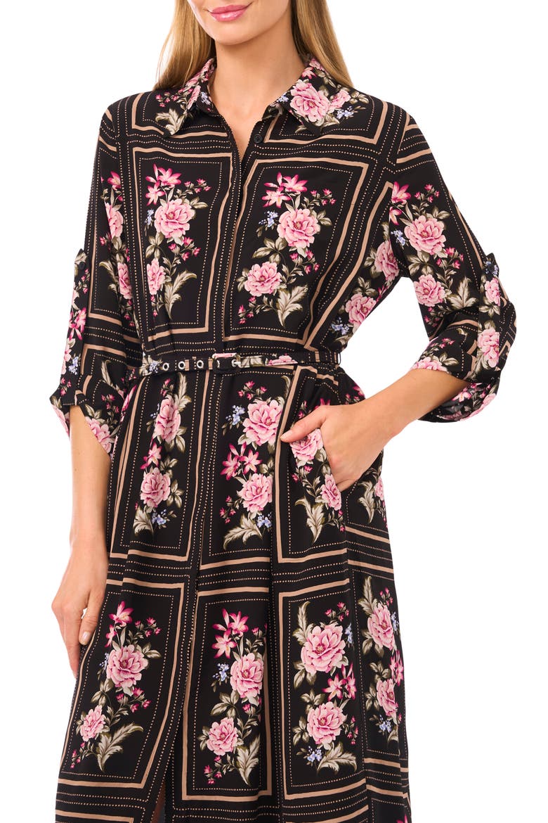 Mina Floral Print Midi Dress, Alternate, color, RICH BLACK