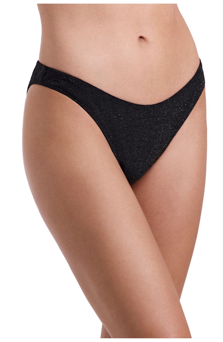 Luma Gottex Luna Textured Shimmer High Leg Low Rise Bikini Bottom, Alternate, color, Black