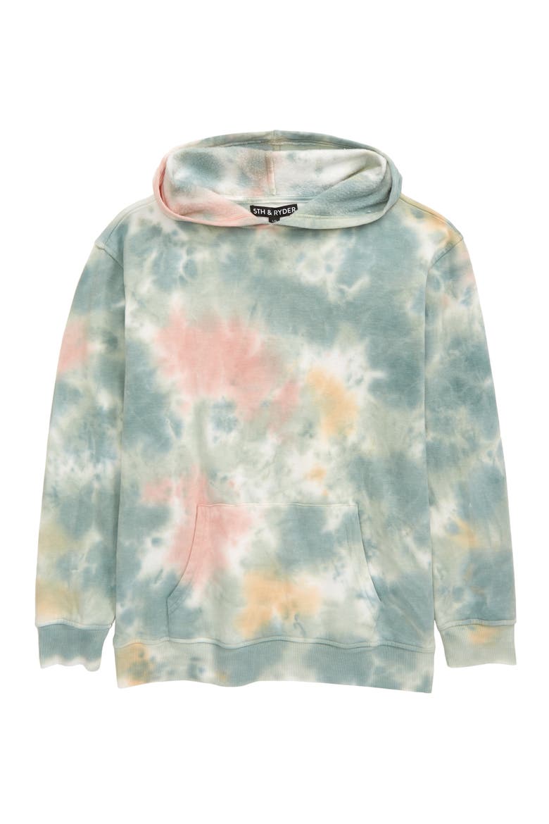 Elwood Kids' Tie Dye Hooded Sweatshirt, Main, color, AQUA MARBLE TIE DYE