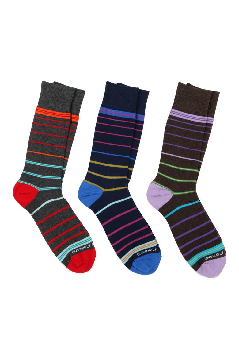 3-Pack Assorted Stripe Crew Socks, Main, color, MULTI COLOR