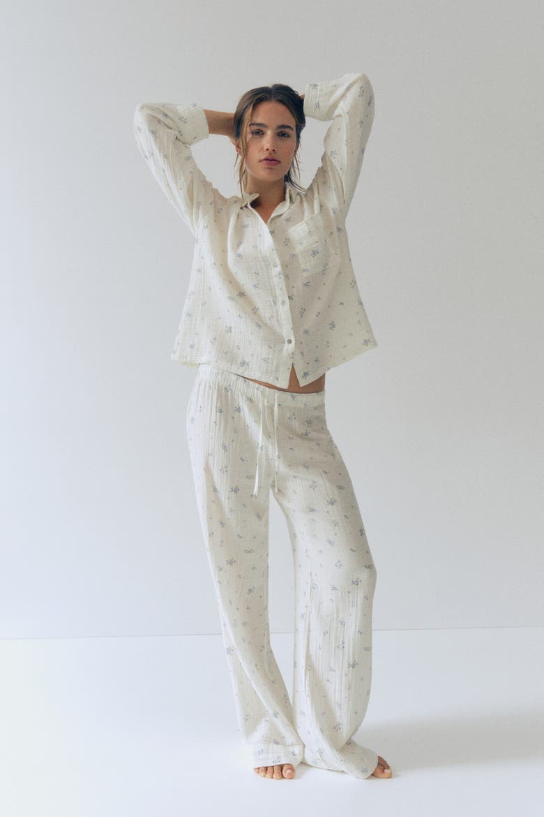 Cotton Muslin Pajamas, Alternate, color, Cream/floral
