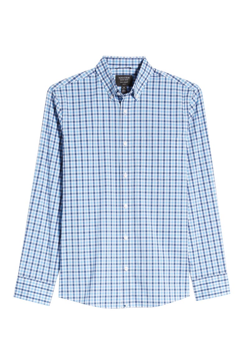 Tech-Smart Trim Fit Check Button-Down Sport Shirt, Alternate, color, BLUE RAIN CHECK