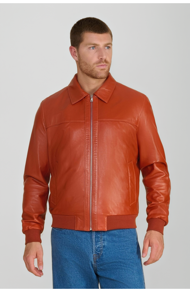 Furniq UK Mason Leather Bomber Jacket, Main, color, Whiskey